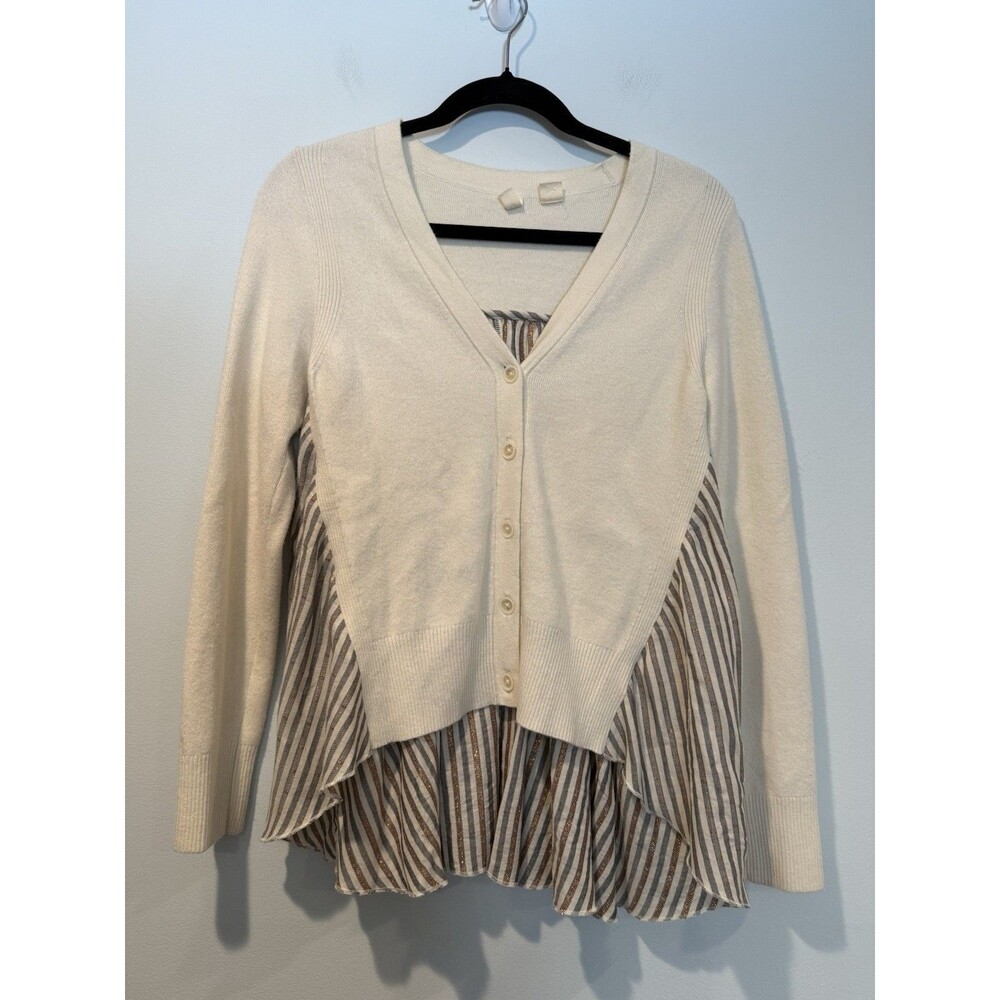Anthropologie Cardigan Top Womens Small Sweater Striped Stretch Travel Cottage